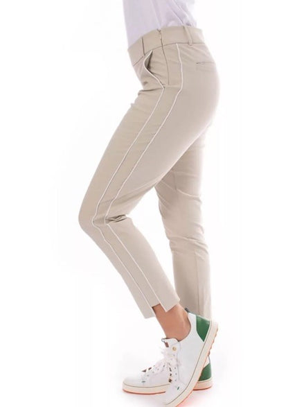 $158 Golftini Ankle Pant Side Stripes Golf Pants- Khaki/White-Large-New Tags