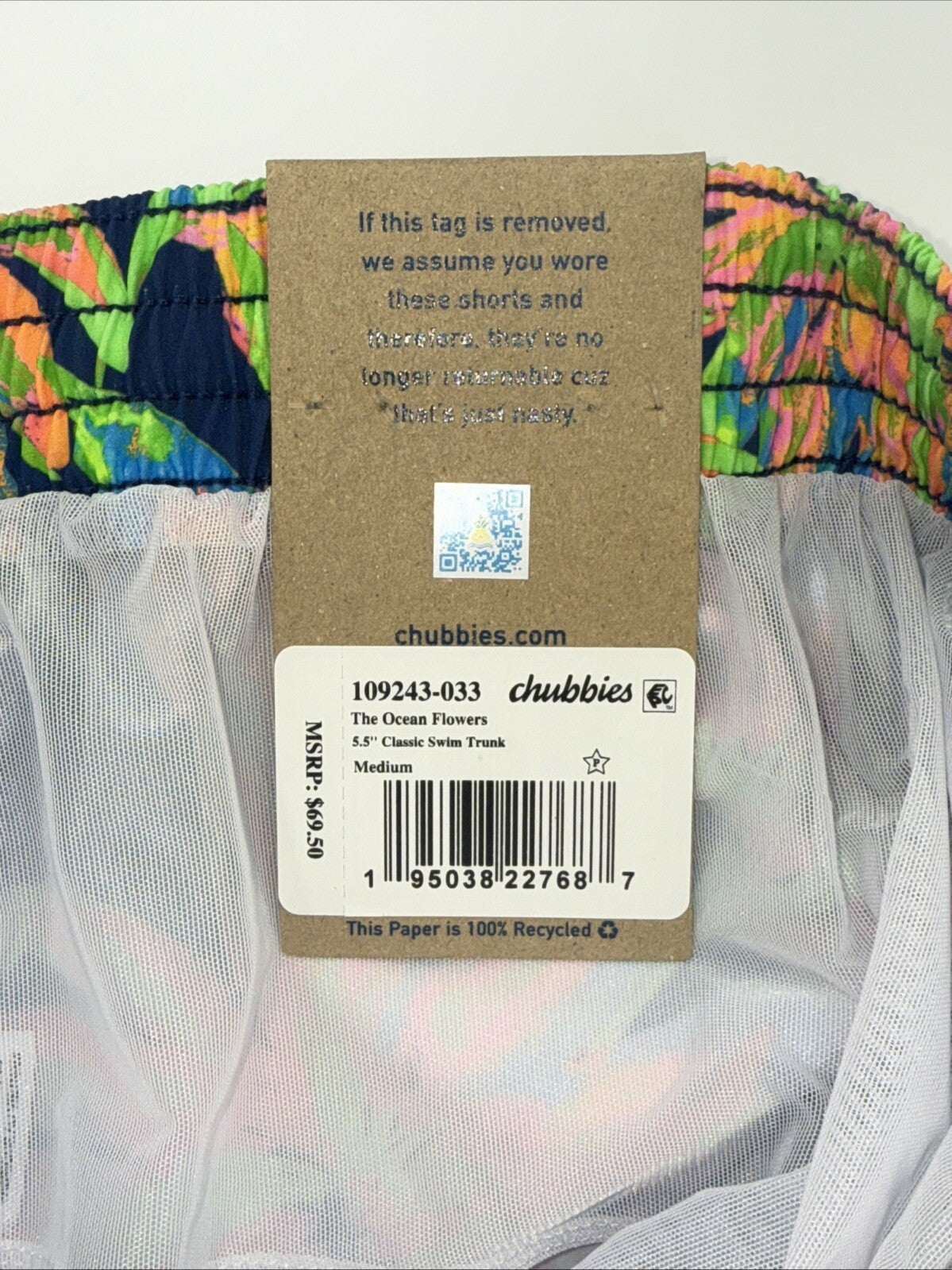 $70 Chubbies The Ocean Flowers 5.5" Inseam Swim Trunks-Multi -Medium-New Tag