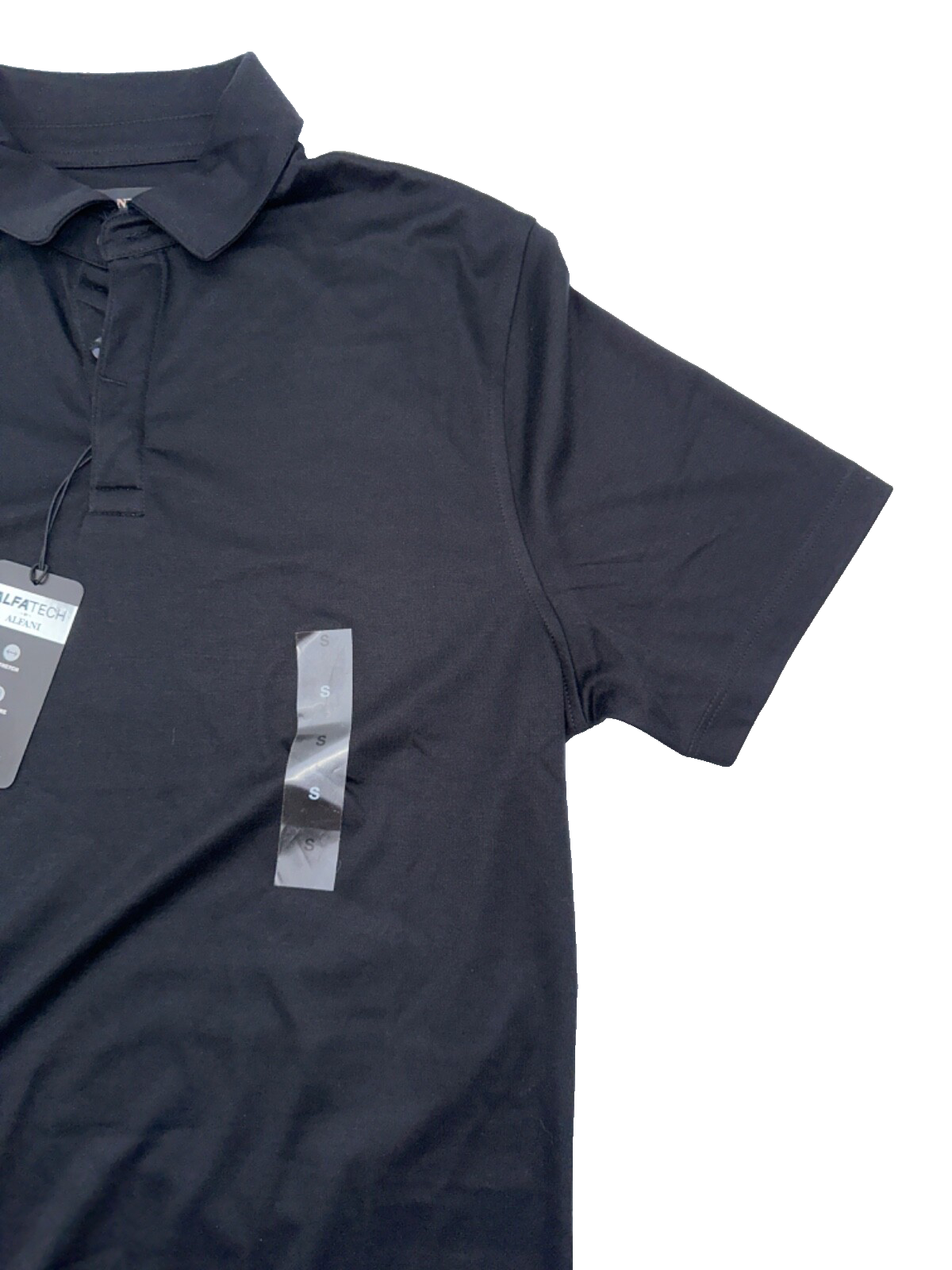 $50 Alfani Mens Classic Fit Short Sleeve Polo Shirt- Black- Small -New With Tag