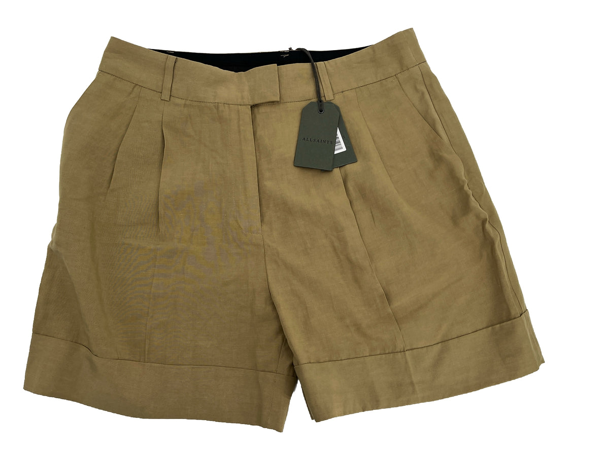 $148 AllSaints Women’s Linen-Blend Deri Lyn Pleated-light Khaki-Size: 14-New Tag