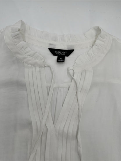 $35 Simply Vera Vera Wang Tie Front Pin-tuck sleeveless Top-White-Medium-New Tag