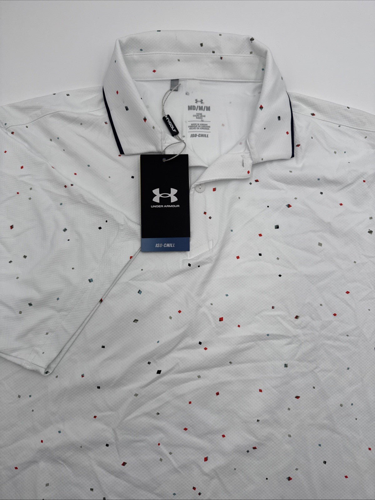 $75 Under Armour Men's ISO Chill Diamond Scatter Polo - White - Medium- New