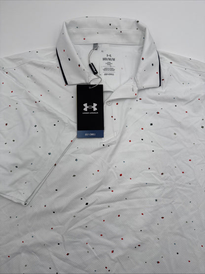 $75 Under Armour Men's ISO Chill Diamond Scatter Polo - White - Medium- New