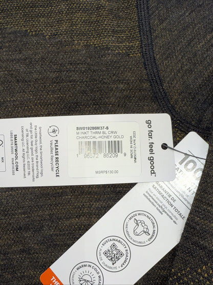 $130 Smartwool Men's Base Layer Intraknit Merino Crew-Charcoal Honey-Small-NEW