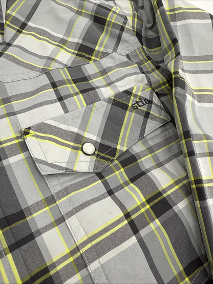 $120 Stio Men’s Eddy Shirt Long Sleeve Pearl Snap-Quiet Grey Plaid -XSmall-New
