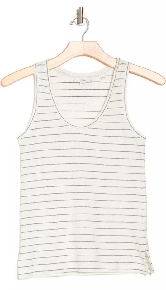 $80 *New* Vince Easy Scoop Neck Striped Tank Top- Off White- Medium-New Tag