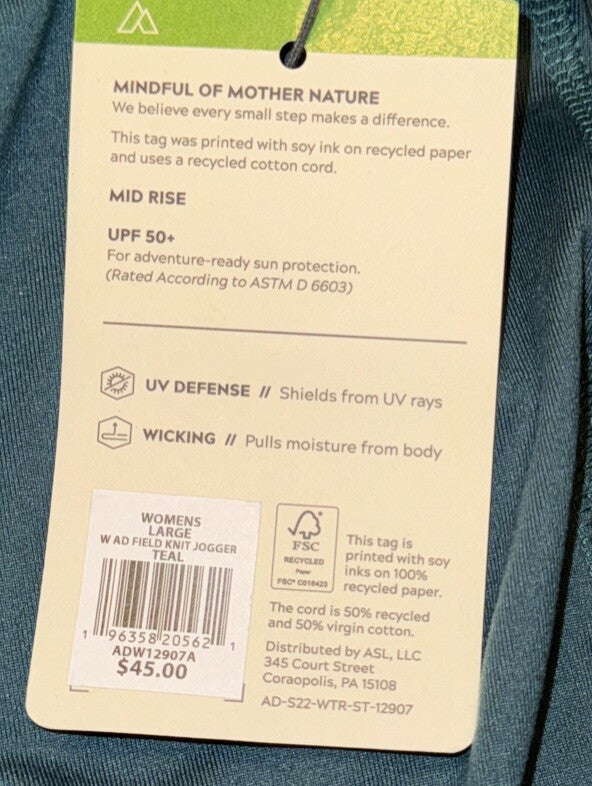 Alpine Design Women’s Field Knit Jogger Pants- Teal - Large- New $45