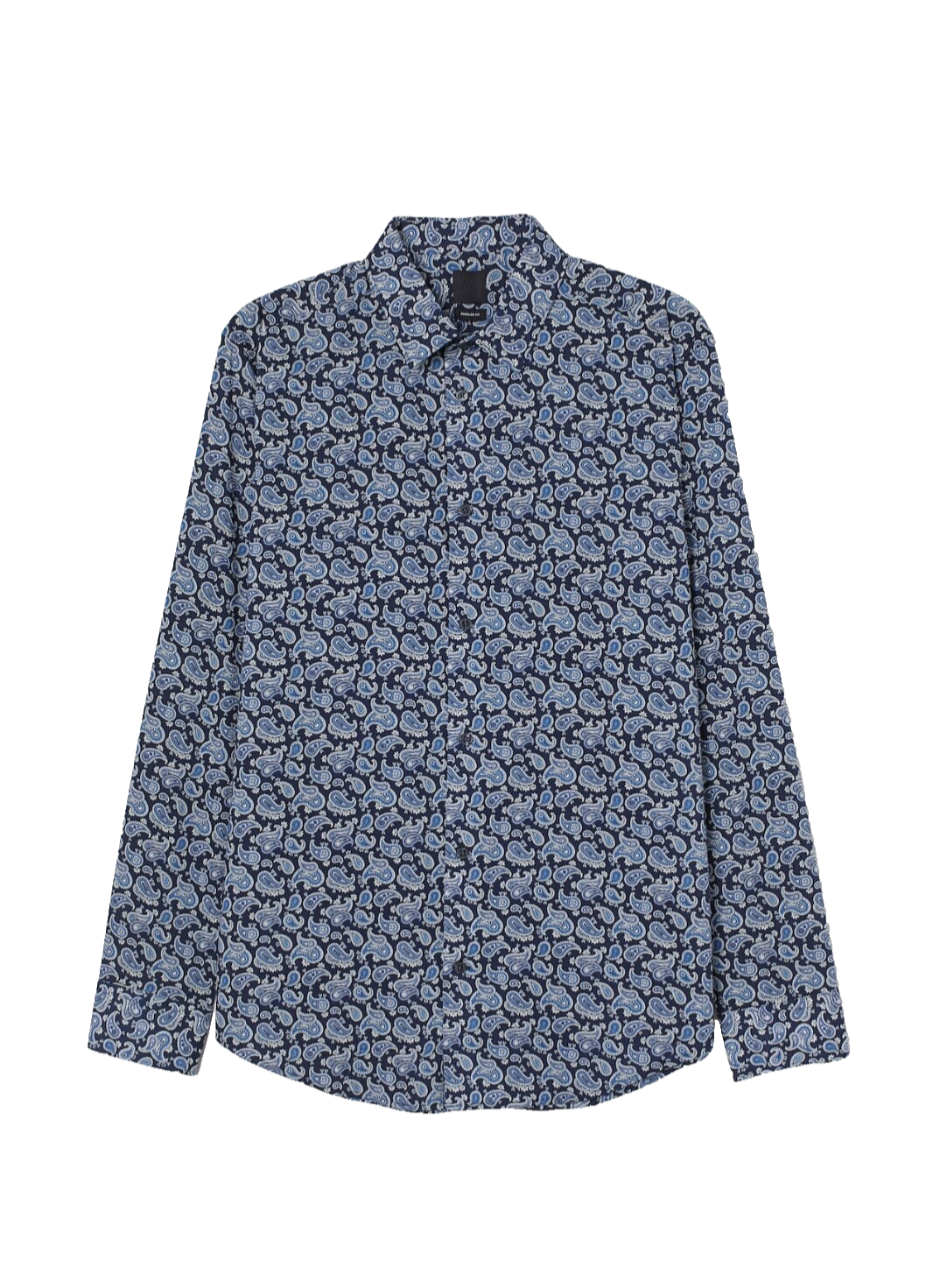 H&M Men's Regular Fit Paisley Patterned Long Sleeve- Dark Blue - Medium- New Tag