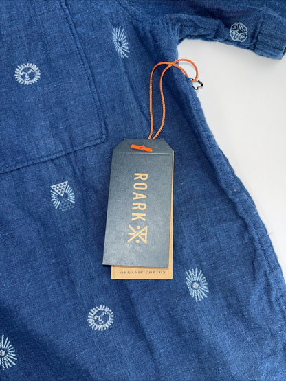 $75 Roark Men’s Journey Sunburst Button S/S Shirt-Dobby Indigo-Small-New Tag