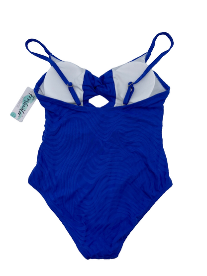 $50 Freshwater Woman’s Solid Color Twist One Piece Swimsuit- Zebra Azur- Large