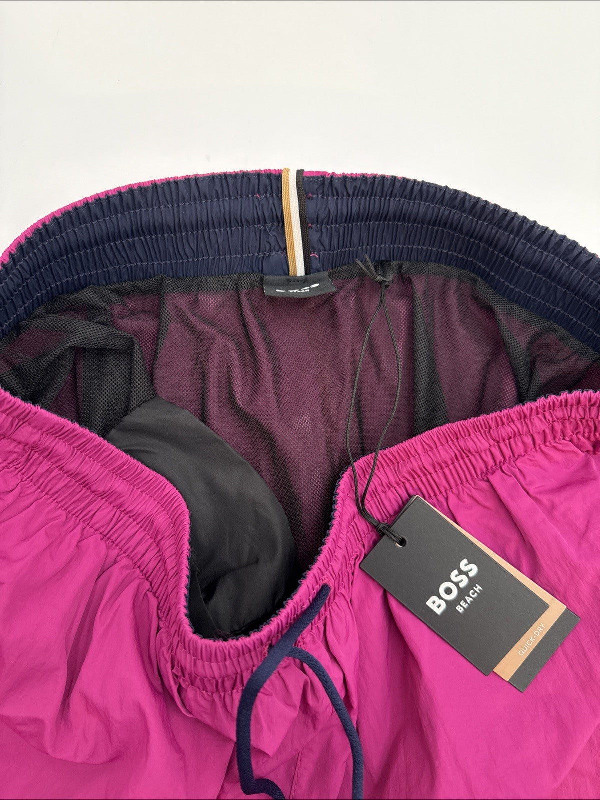 $58 Hugo Men’s- Boss/Hugo Men's Lee Drawstring Swim Trunks- Fuchsia -Small-New