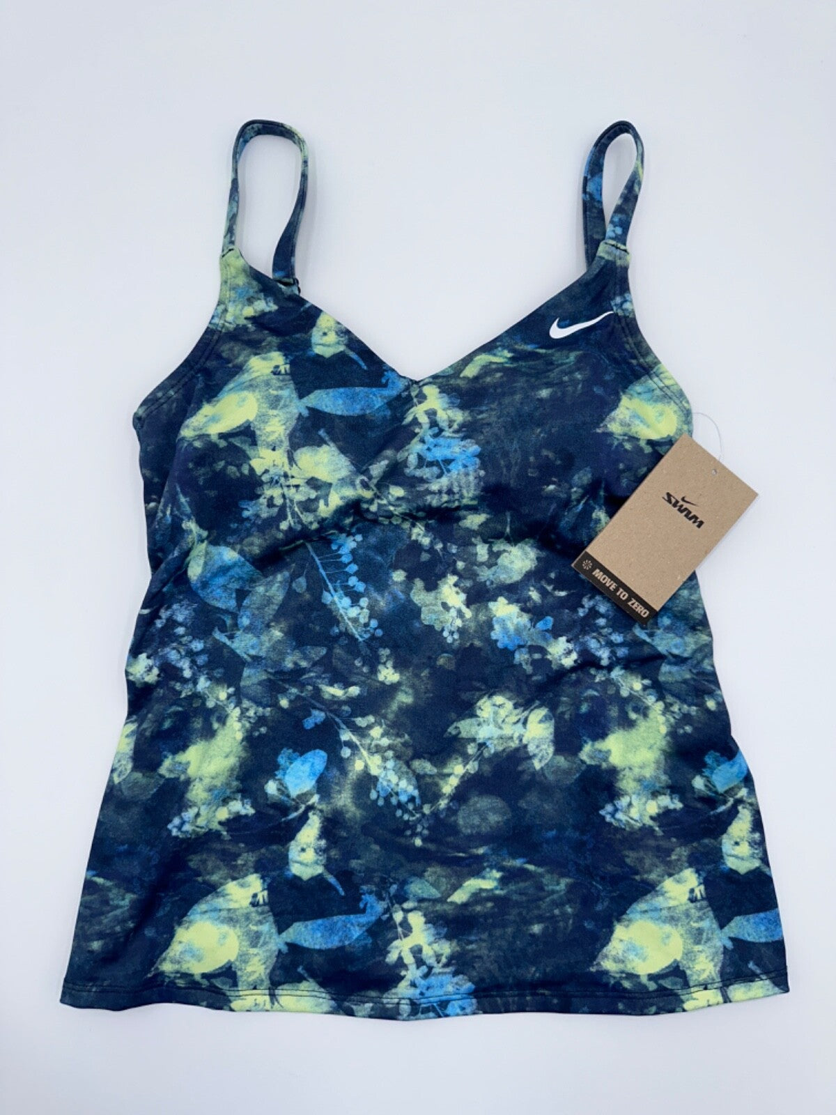 $66 Nike Women’s Floral Tie Dye V Neck Tankini Swim Top - Navy - Small - New
