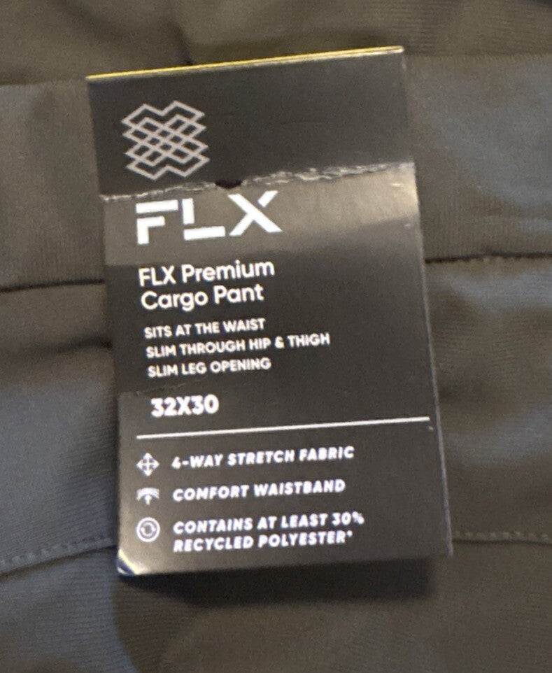 FLX Men’s Premium Slim Cargo Pants- Olive Green- 32Wx30L - New Tags