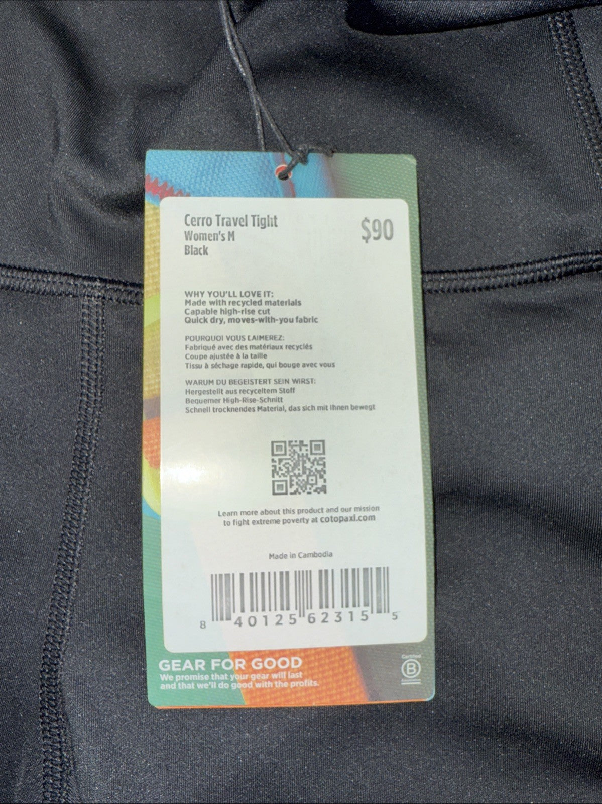 $90 Cotopaxi Women’s Cerro Travel Base Layer Tights - Black - Medium- New Tag