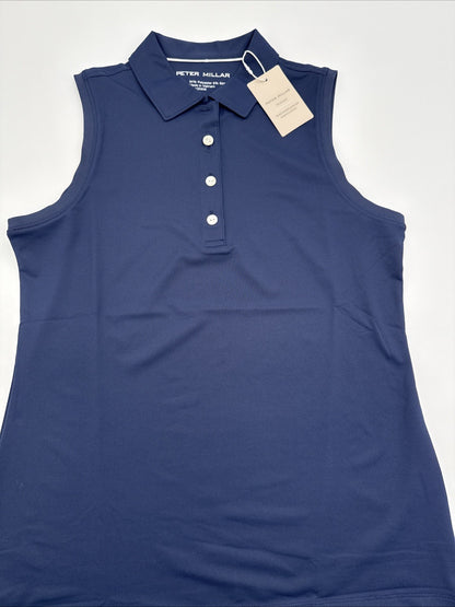$85 Peter Millar Women’s Sleeveless Banded Polo Shirt - Navy - Medium- New Tag