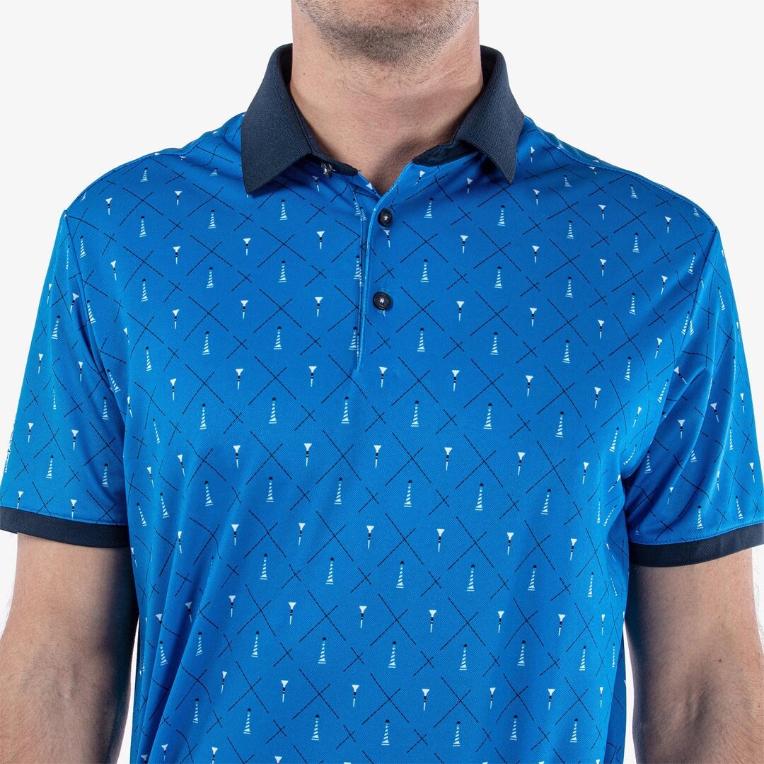 $109 Galvin Green Men’s Manolo Short Sleeve Golf Shirt - Blue/White/Navy- Large