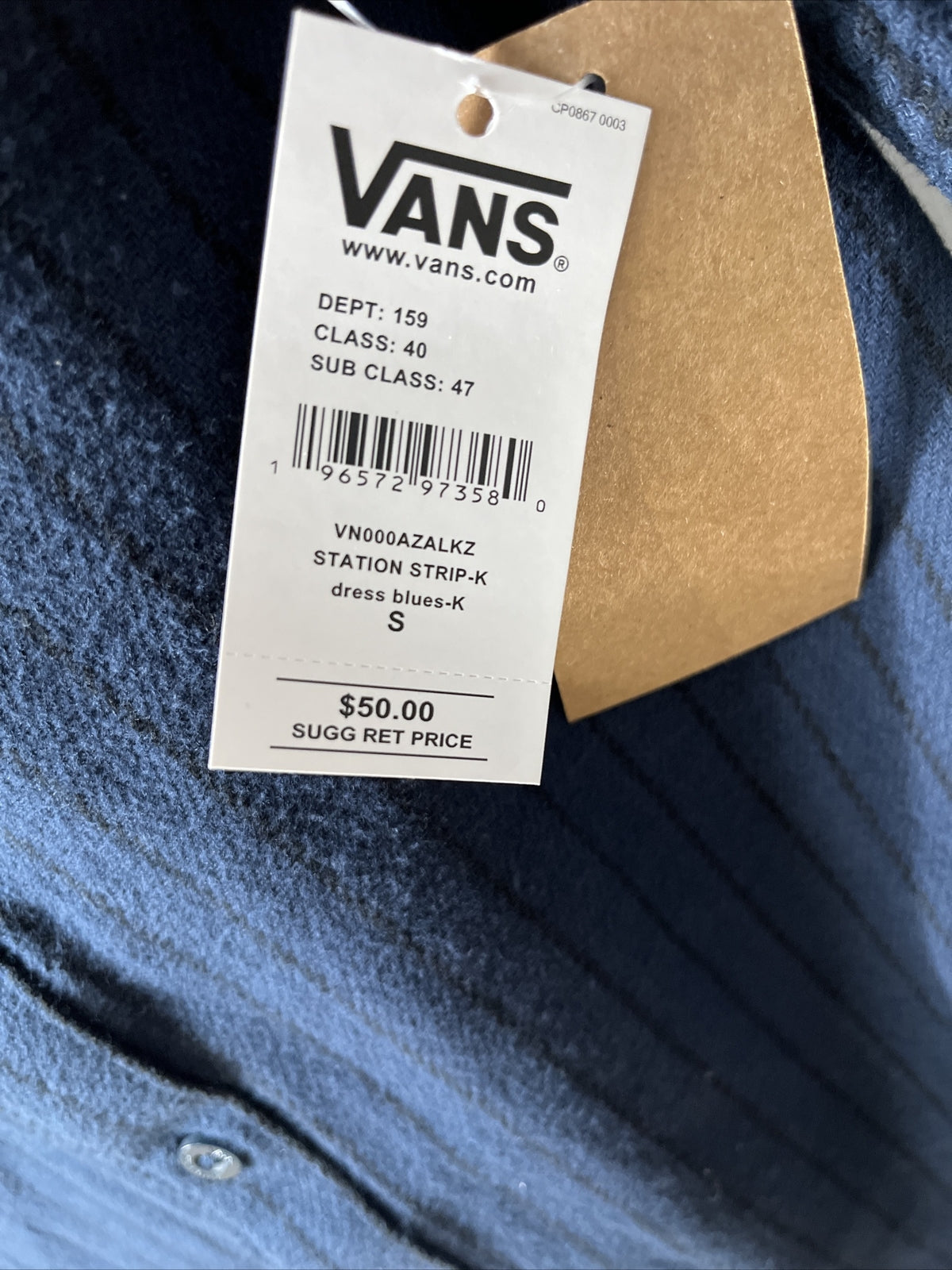 Vans Men's Station Striped Shirt Button Front -Dress Blue- Small- New Tag $50