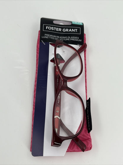 FOSTER GRANT Parissa Unisex Fashion Maroon Reading Glasses +2.75 Retail $25.99