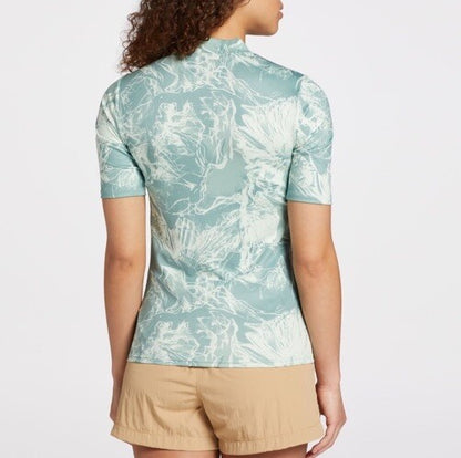 Alpine Design Women's  Oasis ½ Zip Short Sleeve Shirt - Jade Floral- Large NWT