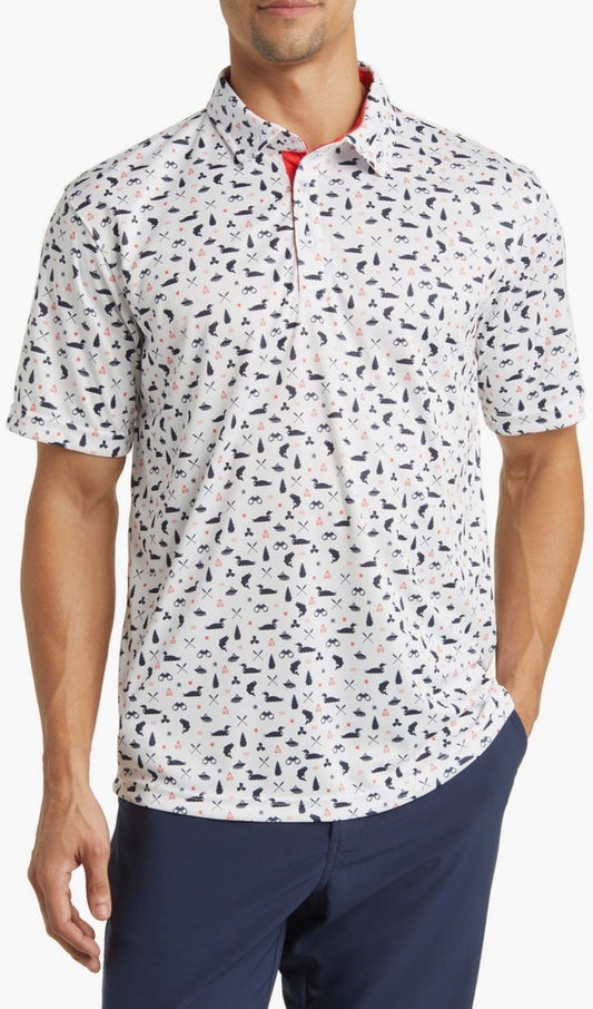 $68 Swannies Men’s Jesse Golf  Polo Shirt- White/Navy- Small - New Tags