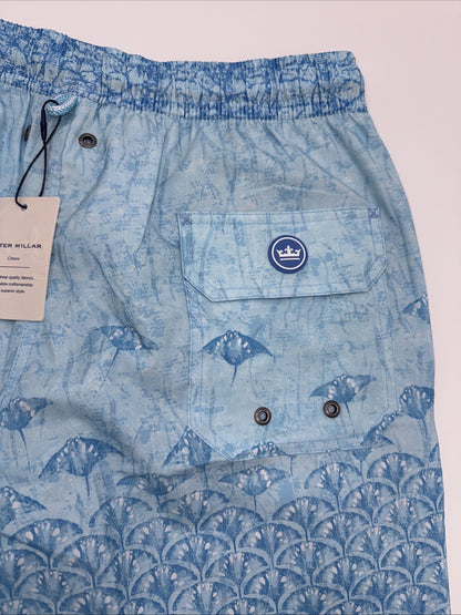 $100 Peter Millar Men’s Tropical Stingray Swim Trunks - Blue- Small - NWT