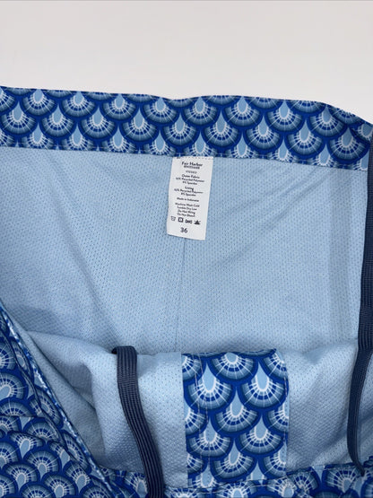 $89 FAIR HARBOR Men’s Sextant Swim Trunk Inner Lined Shorts-Blue Deco-Size: 36W