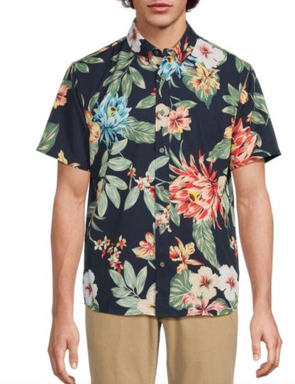 $128 Slate & Stone Hawaiian Stretch Flower Shirt Short Sleeve-Multicolor-Medium