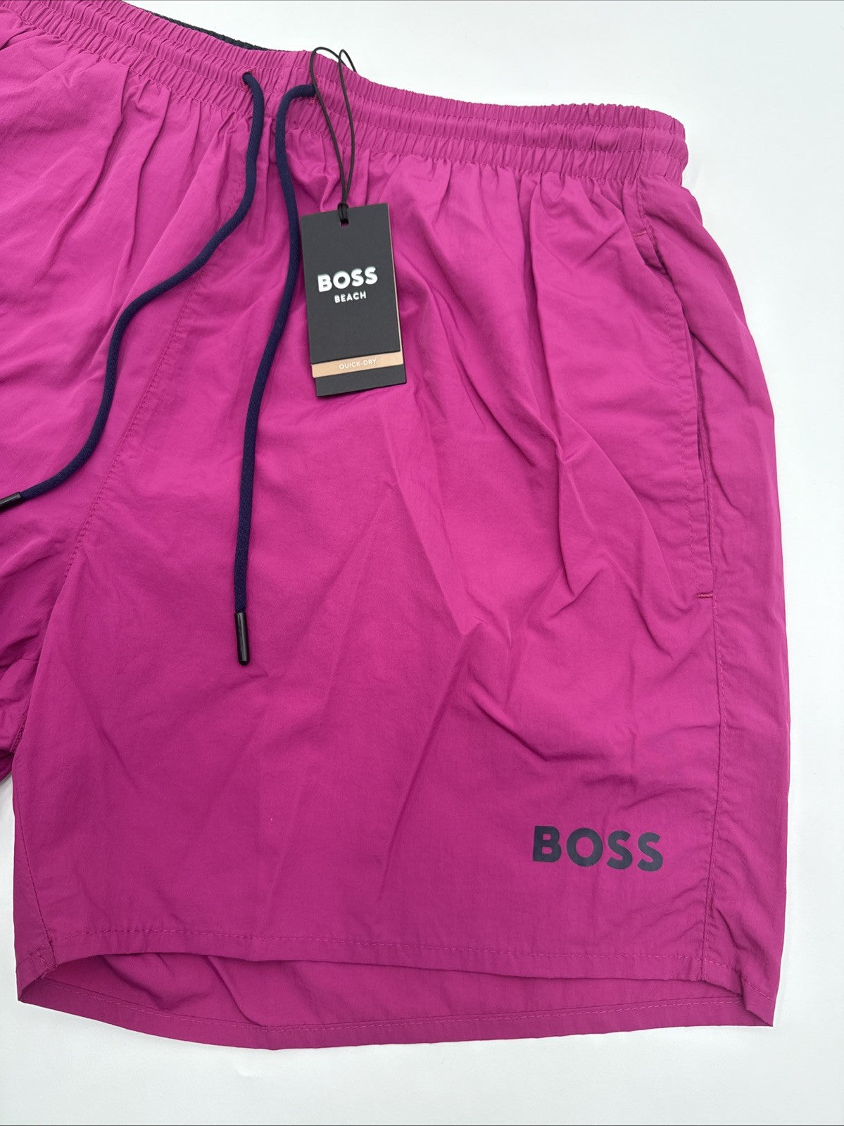 $58 Hugo Men’s- Boss/Hugo Men's Lee Drawstring Swim Trunks- Fuchsia -Small-New