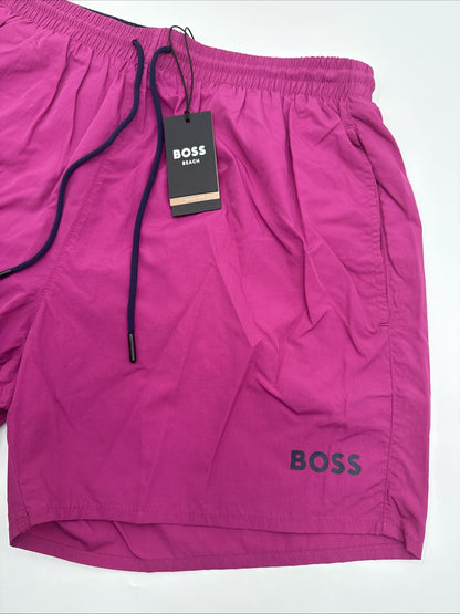 $58 Hugo Men’s- Boss/Hugo Men's Lee Drawstring Swim Trunks- Fuchsia -Small-New