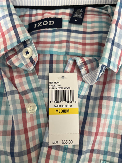 IZOD Men’s Plaid SHIRT Long Sleeve Plaid Button Down Classic-Bachelor-Medium-NEW
