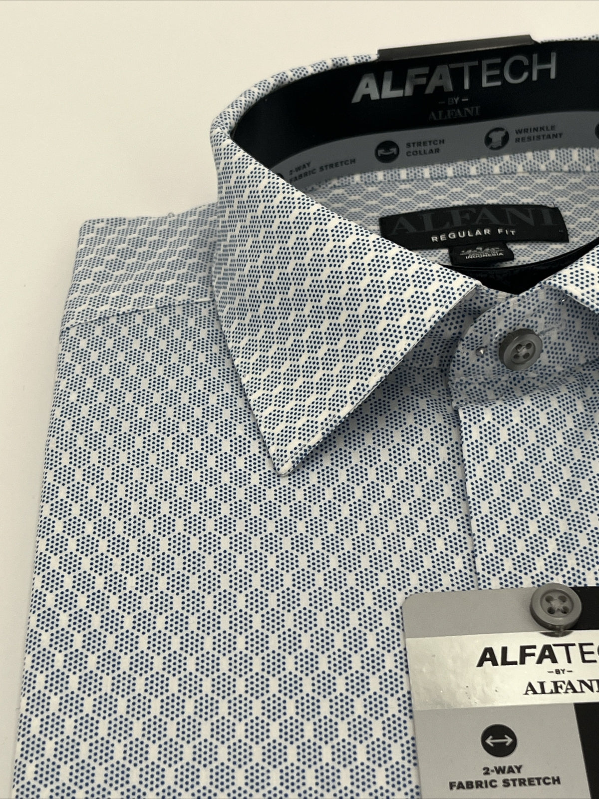 Alfani Men’s Regular Fit Cotton Button Up Long Sleeve Shirt-Blue/White-14-14.5-S