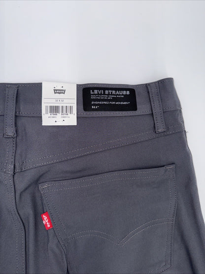 $70 Levi's Men's 511 Slim Tech Pants Stretch A92130010- Grey- 32W 32L - New Tag