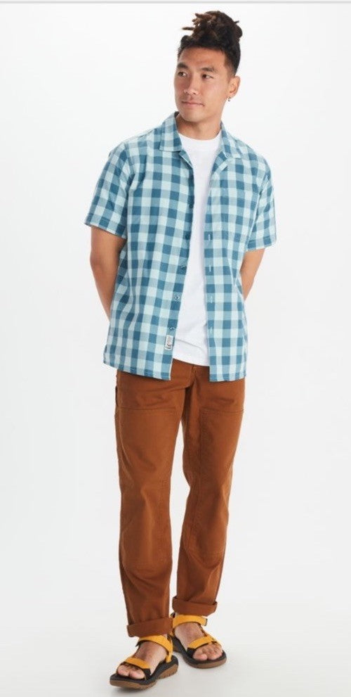 Marmot Men's Muir Camp Novelty Short Sleeve Shirt- CloudBlue/DustyTeal- Small