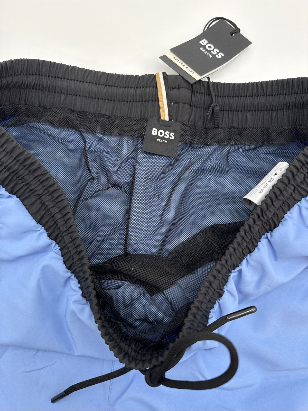 $58 Hugo Men’s- Boss/Hugo Men's Sawfish Drawstring Swim Trunks- Blue -Large-New
