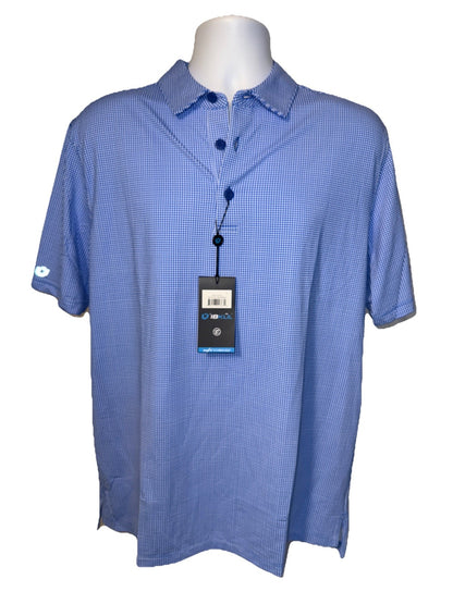 $100 IBKUL Men’s Short Sleeve Polo Mini Check UPF 50+ - Blue/White- Medium -New