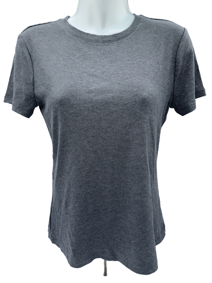 Nine West Women's Soft Spun Fitted Ribbed Crewneck Top - Coal Heather-Small-New