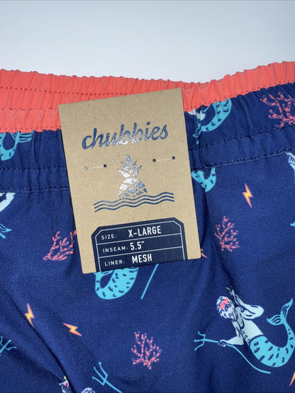 $70 Chubbies The Triton Of Sea 5.5" Inseam Swim Trunks- Blue -XLarge -New Tag