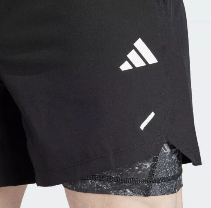 $75 Adidas Men’s 7 " WO POW 2IN1 Compression Shorts- Black/Black- Small-New