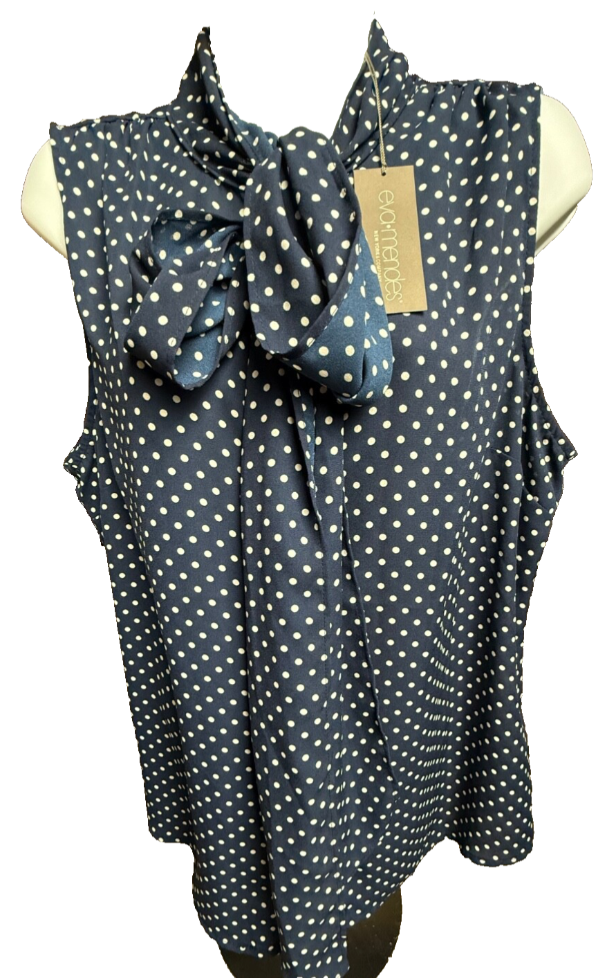 $50 New York & Co. Women’s- Eva Mendes Bow Tie Neck Blouse-Navy-Large-New Tag