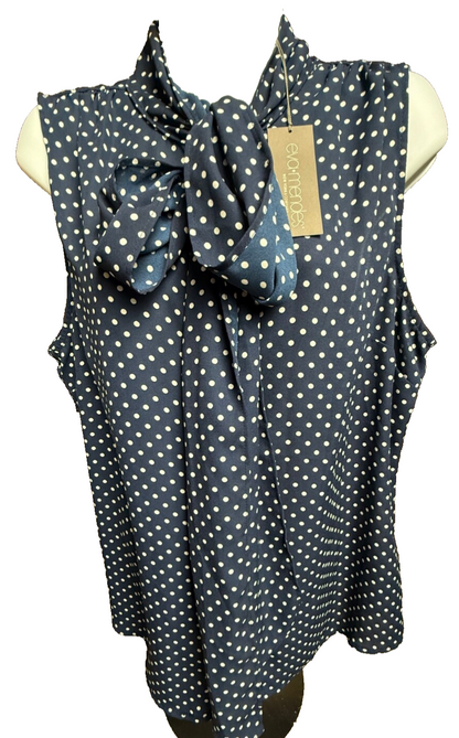 $50 New York & Co. Women’s- Eva Mendes Bow Tie Neck Blouse-Navy-Large-New Tag