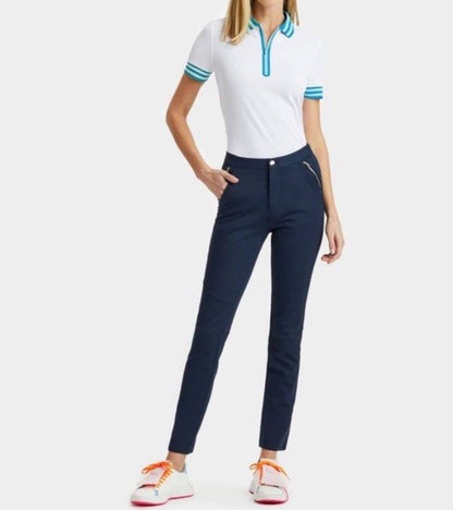 $110 G/FORE Women's Contrast Quarter-Zip Tech Pique Golf Shirt Logo-White-Small