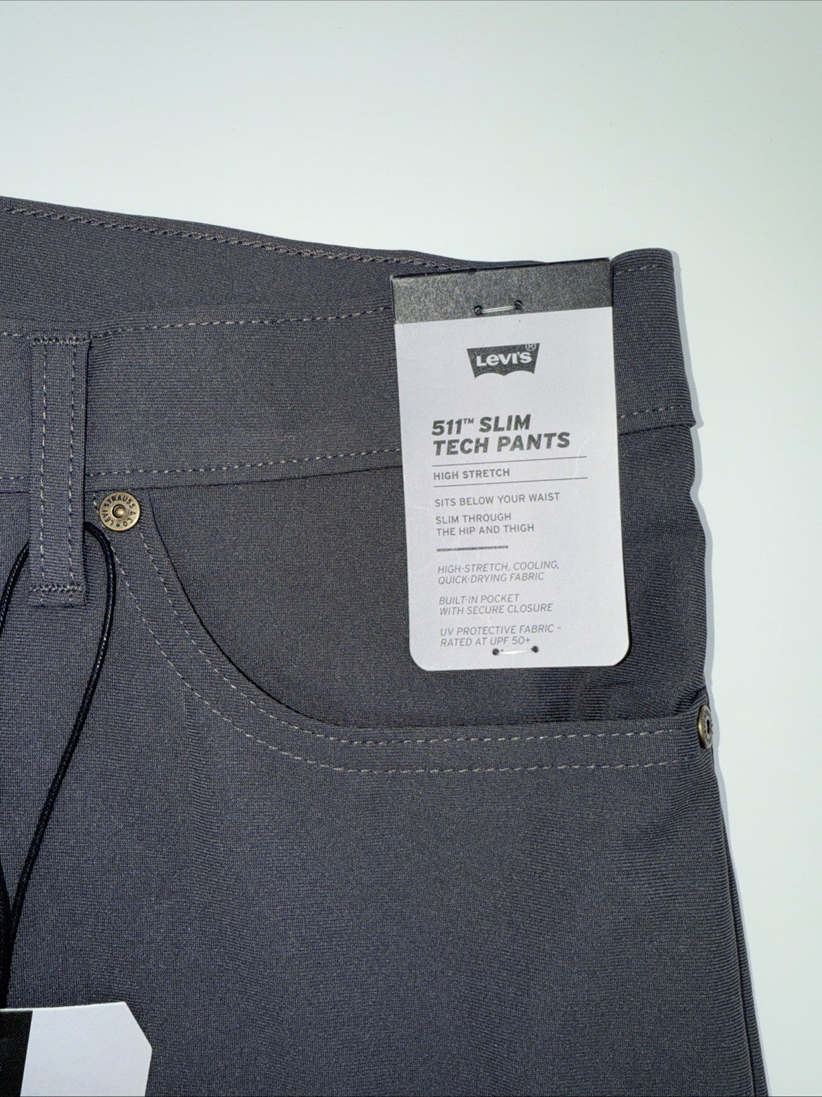 $70 Levi's Men's 511 Slim Tech Pants Stretch A92130010- Grey- 34W 32L - New Tag