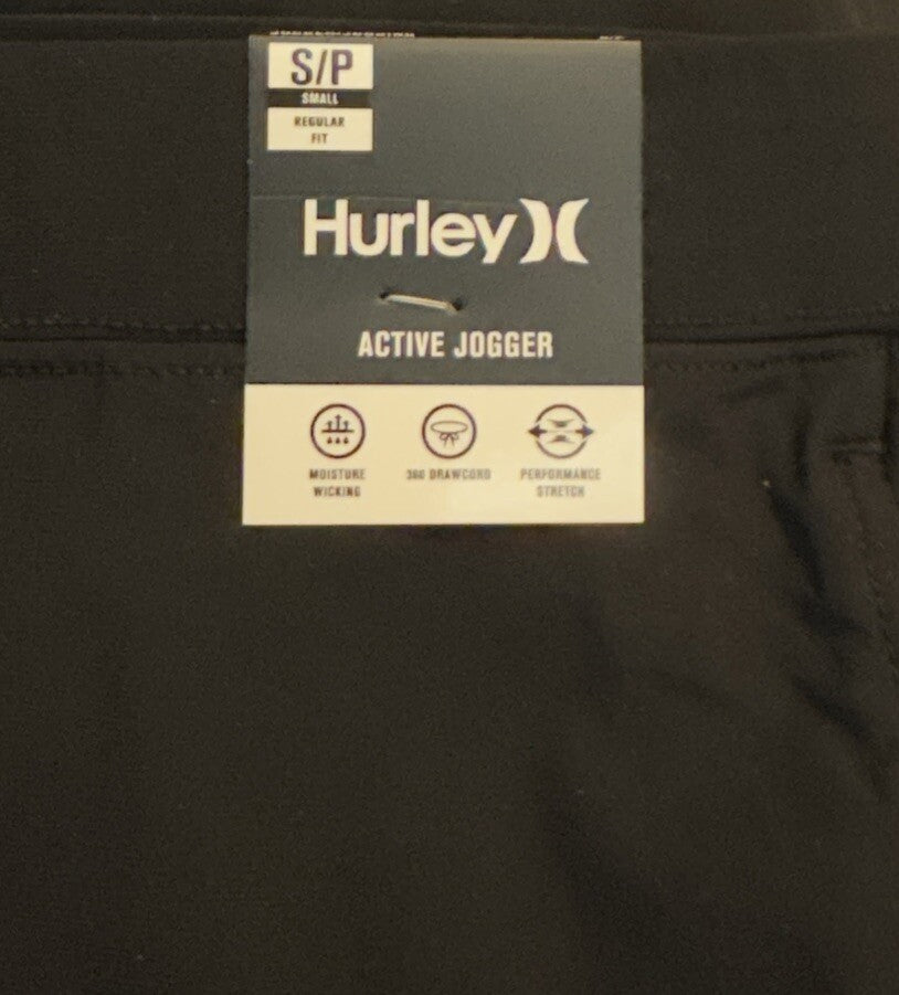 $60 Hurley Men's Bootcamp Block Logo Active Woven Joggers- Black - Small - New