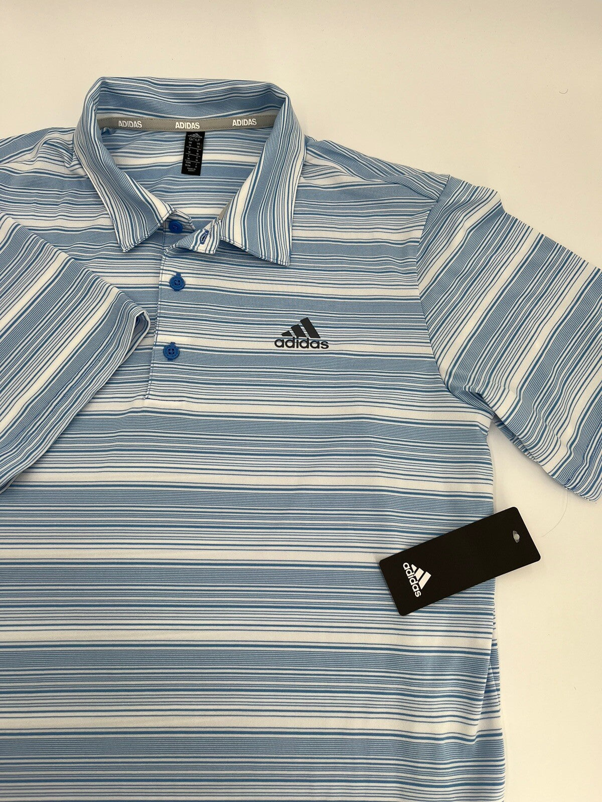 $65 Adidas Men’s Gradient Striped Polo Golf Shirt- Real Blue/White-Medium-New