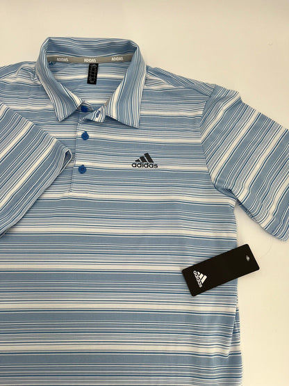 $65 Adidas Men’s Gradient Striped Polo Golf Shirt- Real Blue/White-Medium-New