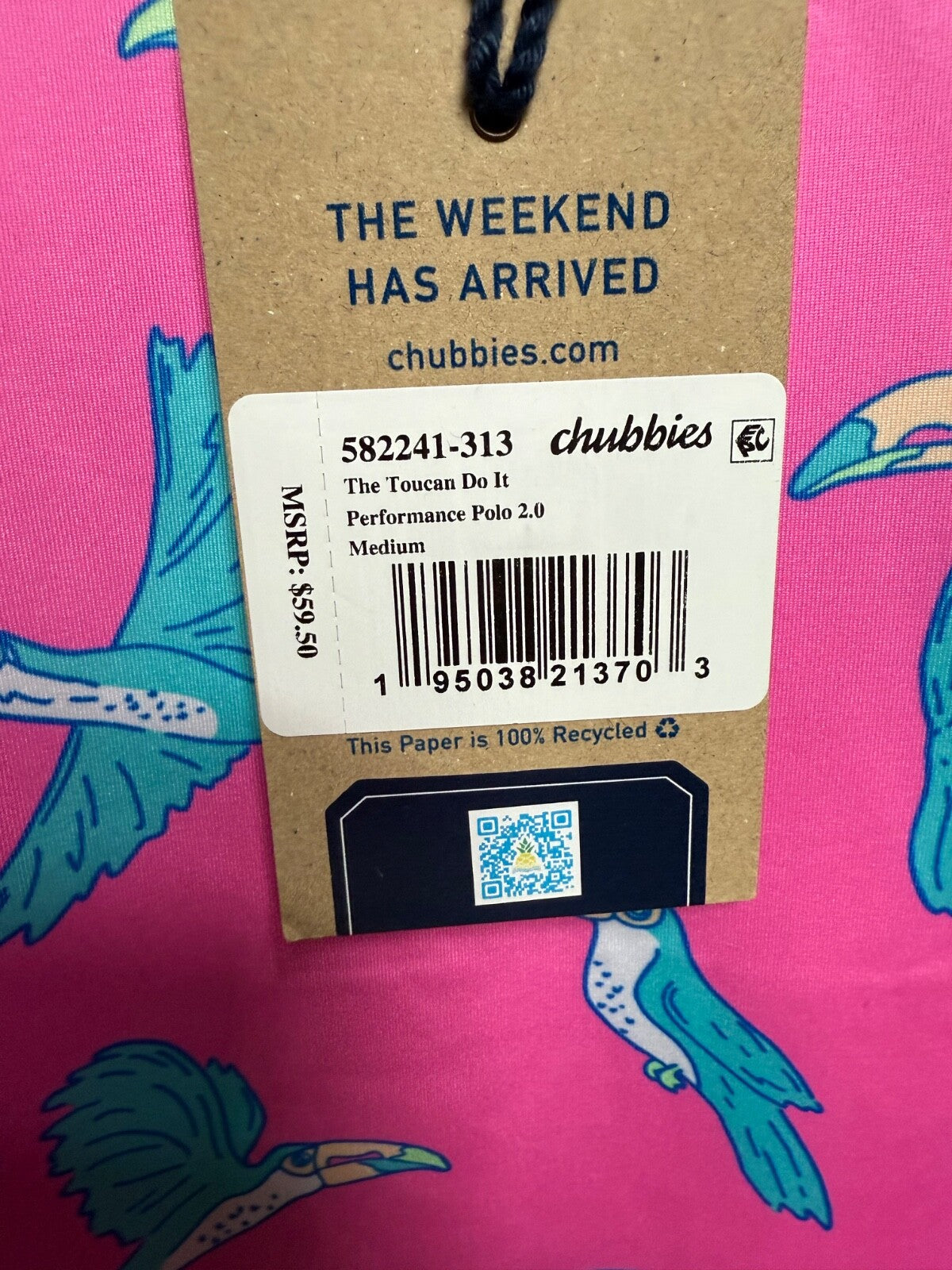 $60 Chubbies Men's-The Toucan Do It Performance Polo 2.0-Pink Multivolor-Medium