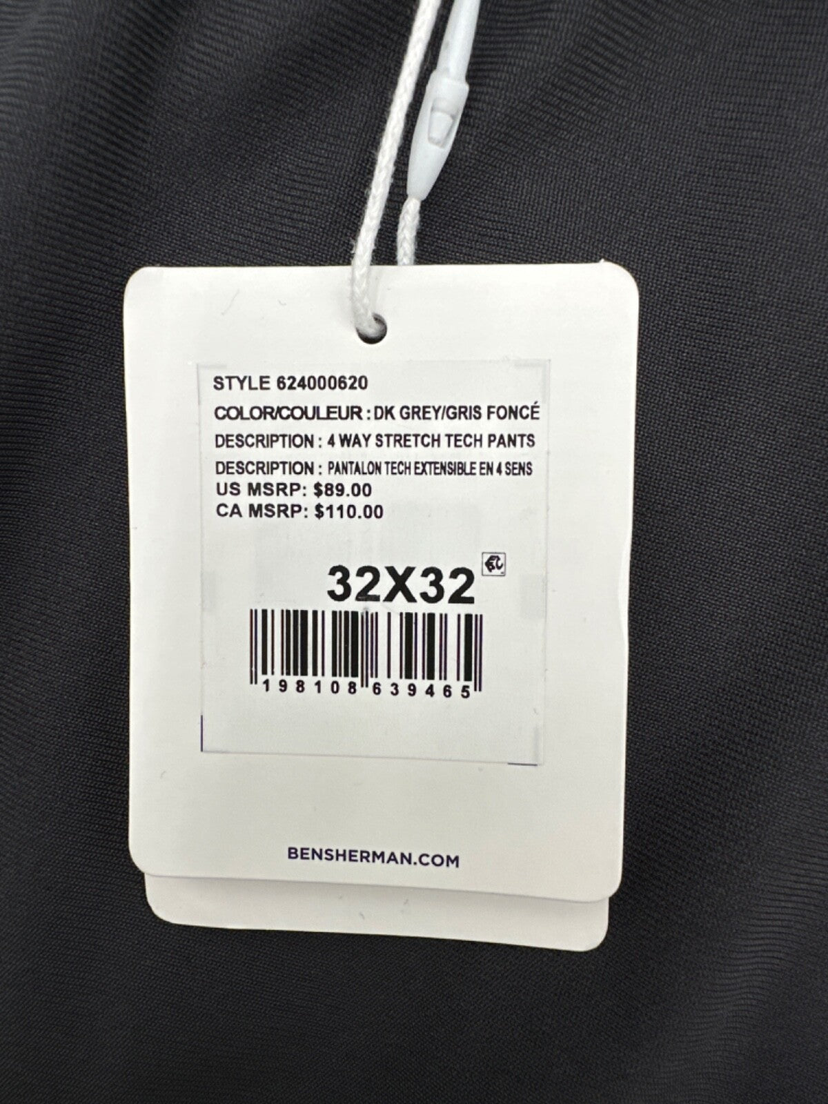$89 Ben Sherman Men’s 4 Way Stretch Tech Pants - Grey - 32Wx32L - New with tag