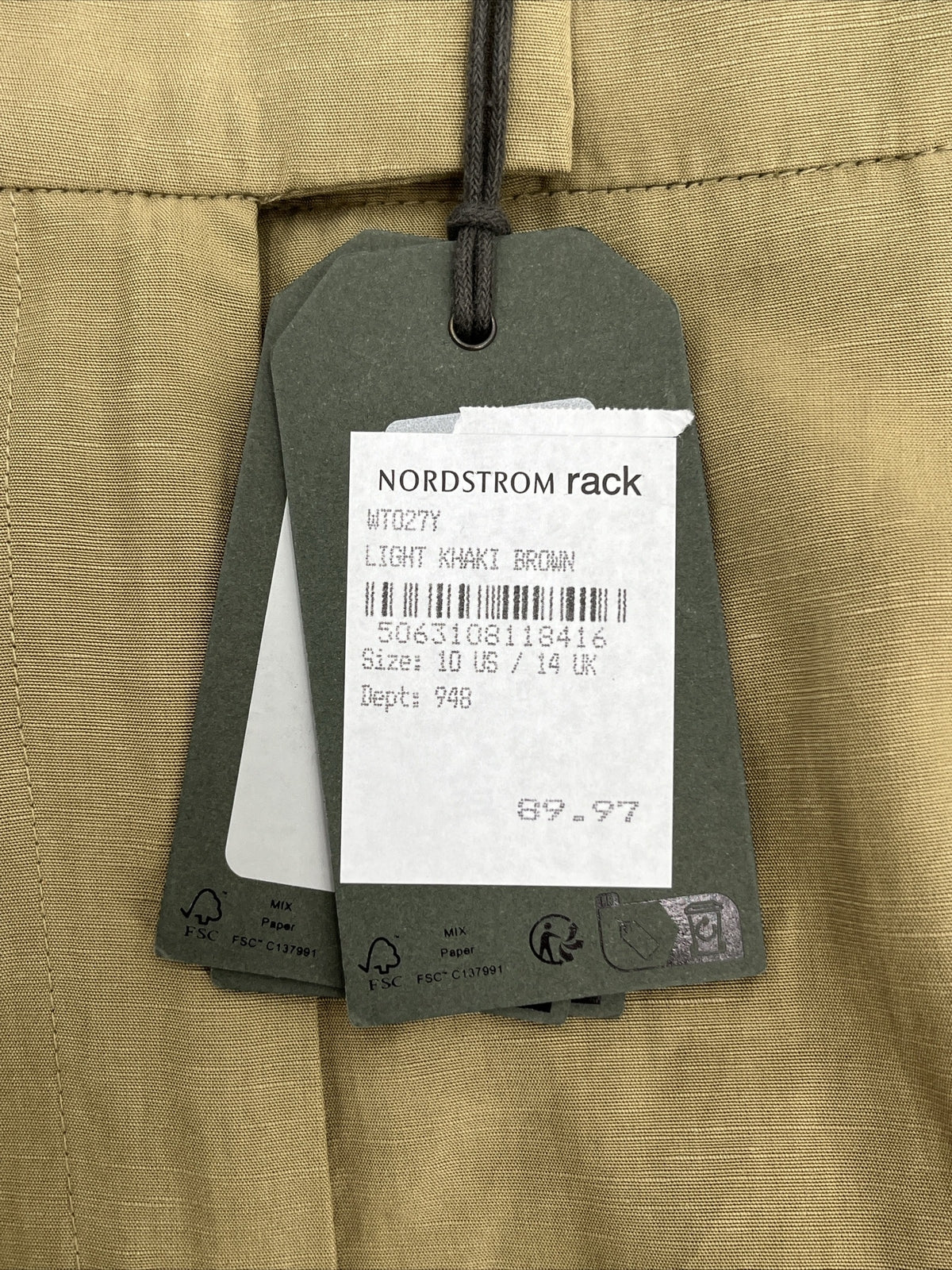 $148 AllSaints Women’s Linen-Blend Deri Lyn Pleated-light Khaki-Size: 14-New Tag