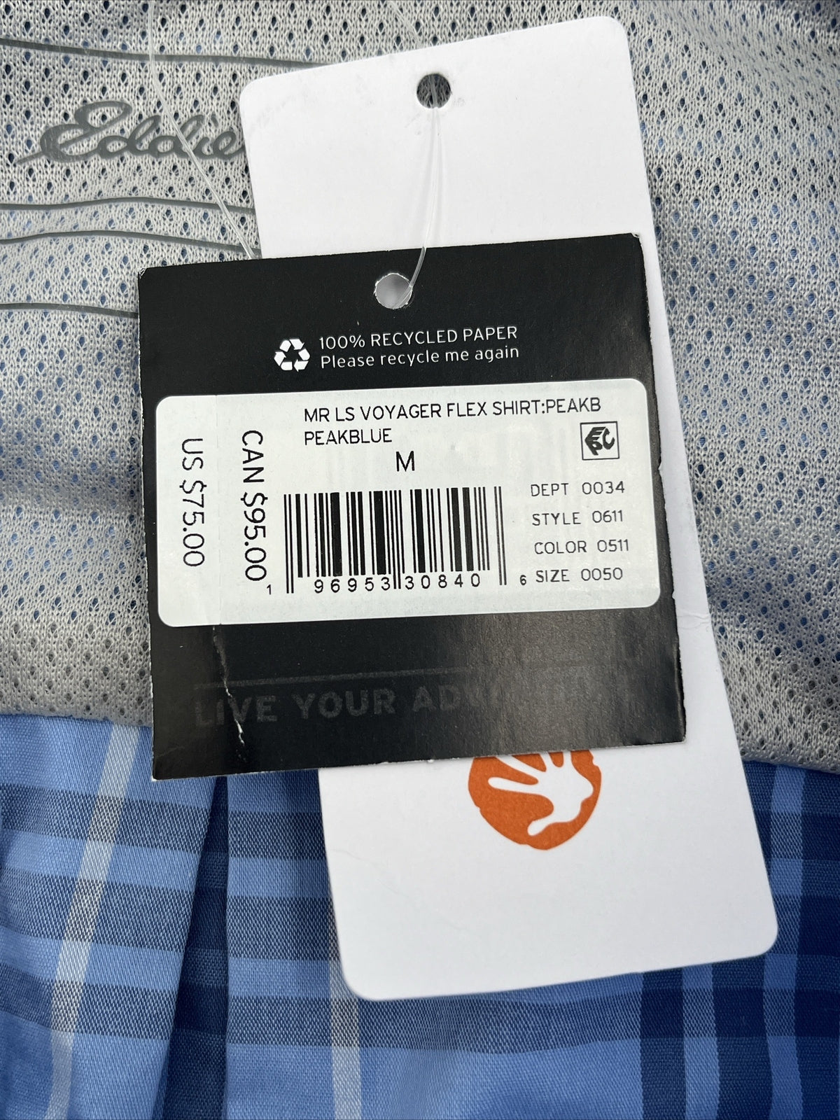 Eddie Bauer Men’s Voyager Shirt Long Sleeve-Peak Blue -Medium-New Tag $75