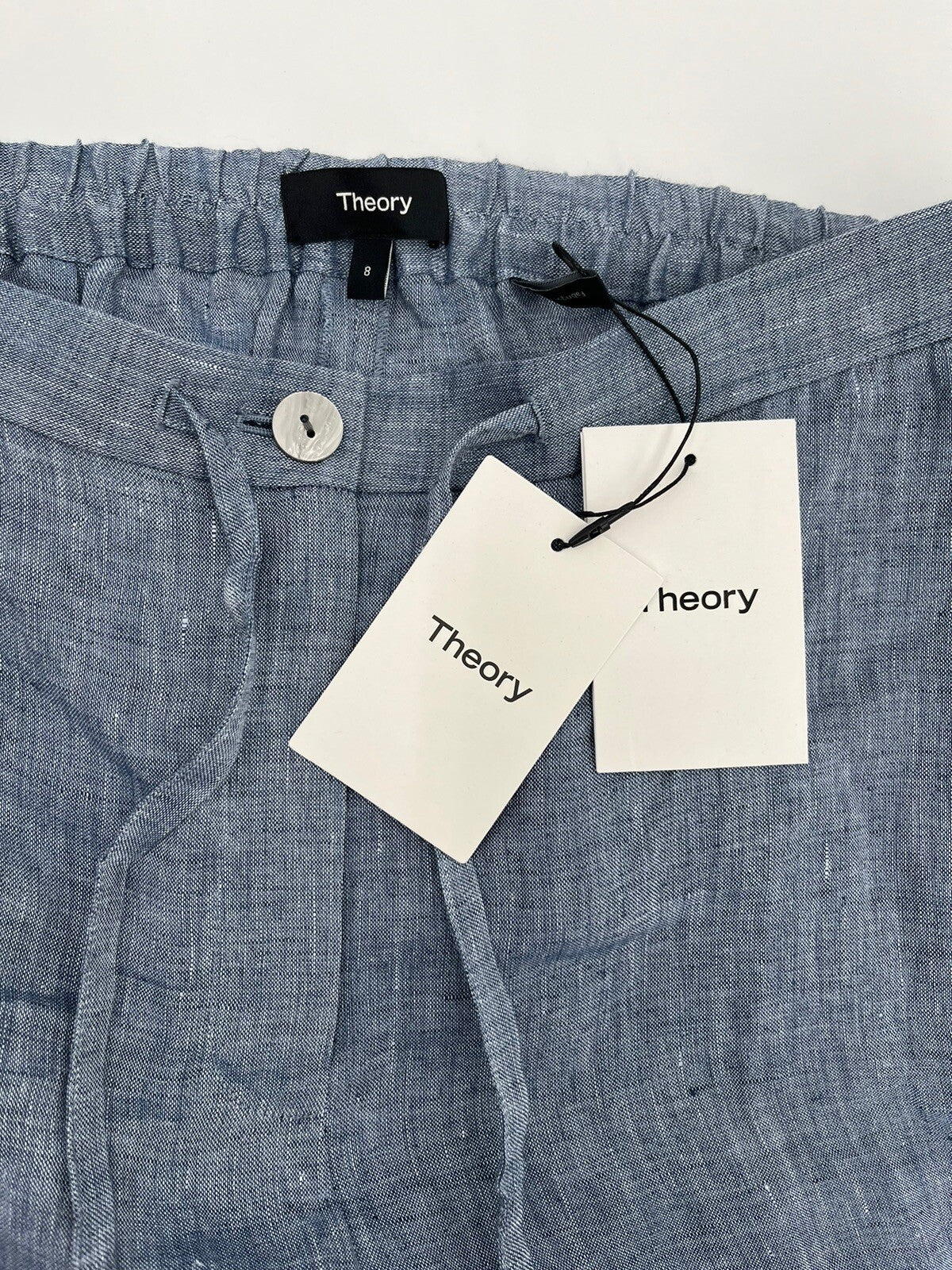 $275 Theory Women’s Wide Leg Cropped Chambray Drape Hemp Pants-Blue-Size: 8  New